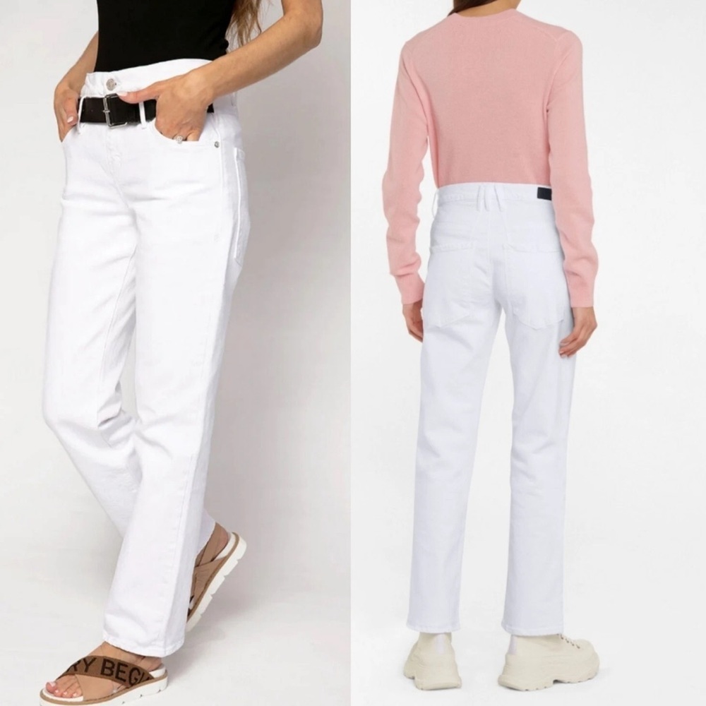 RTA Jeans Dexter Belted Boyfriend High Rise Straight Leg Pants White Denim Y2K M - Picture 4 of 15